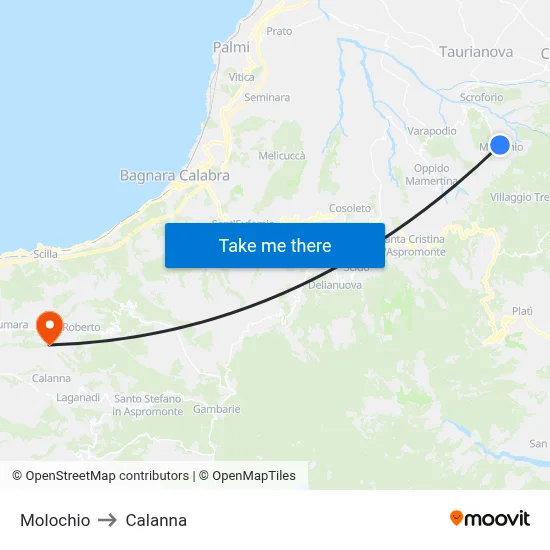 Molochio to Calanna map