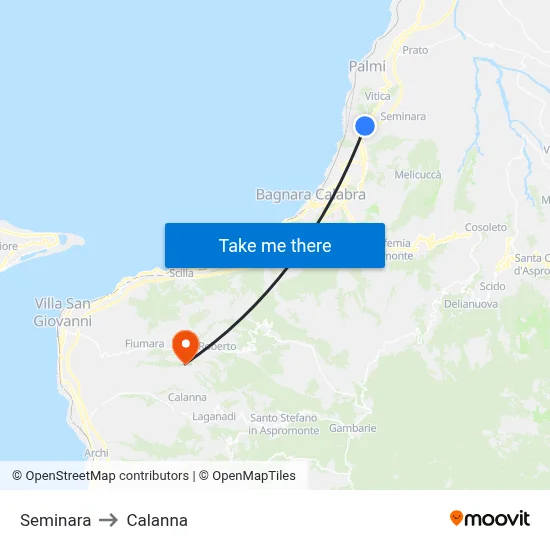 Seminara to Calanna map