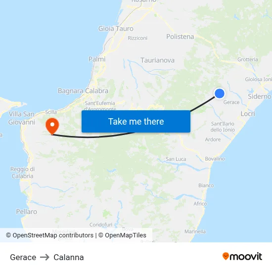 Gerace to Calanna map