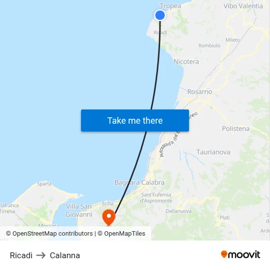 Ricadi to Calanna map