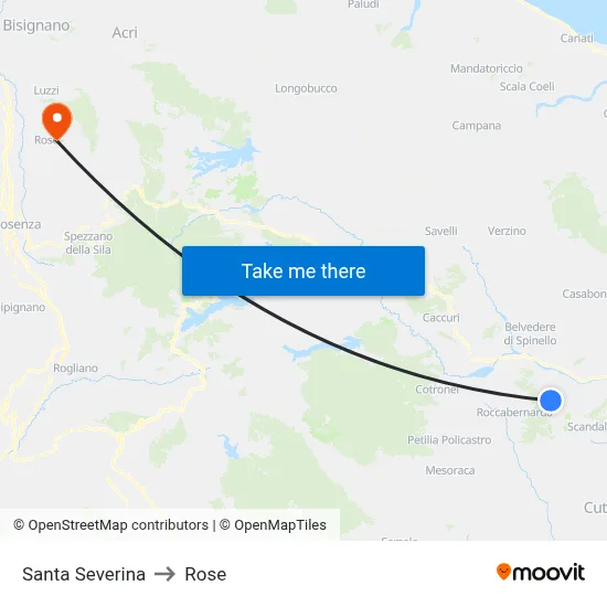 Santa Severina to Rose map