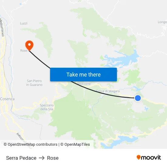 Serra Pedace to Rose map