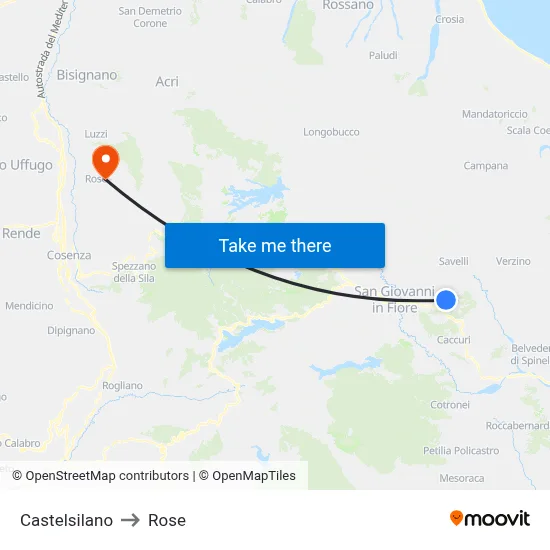 Castelsilano to Rose map