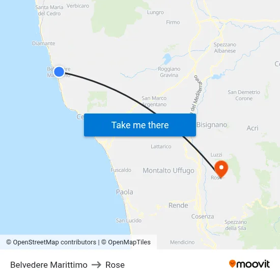 Belvedere Marittimo to Rose map