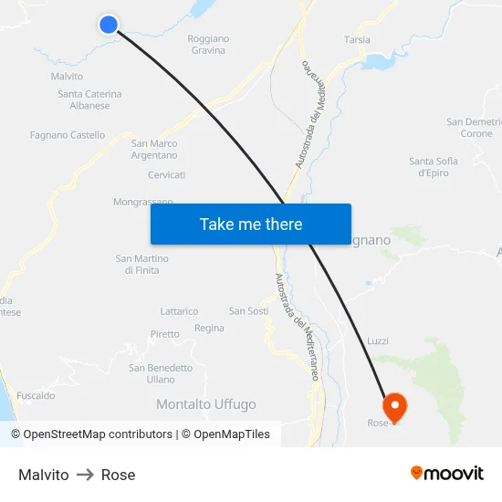 Malvito to Rose map