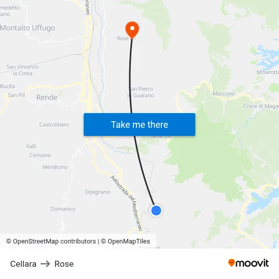 Cellara to Rose map