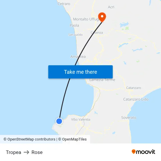 Tropea to Rose map