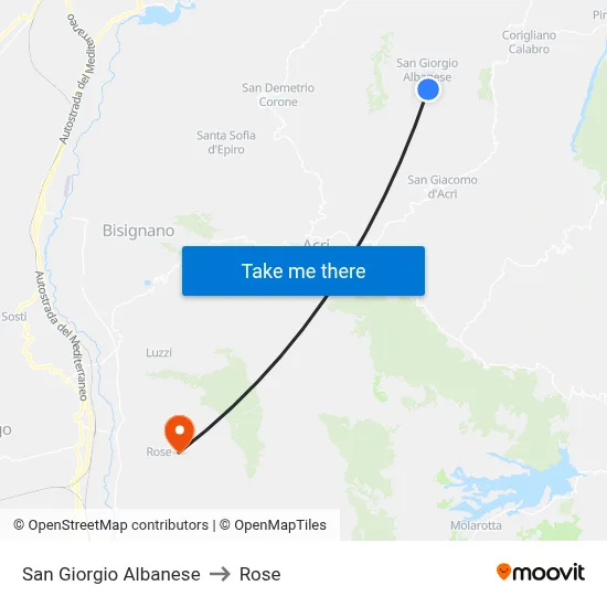 San Giorgio Albanese to Rose map