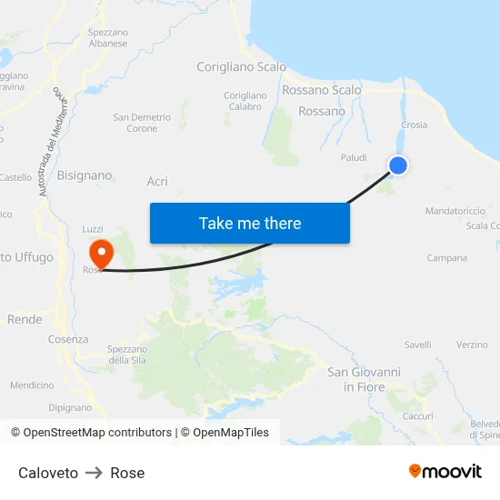 Caloveto to Rose map