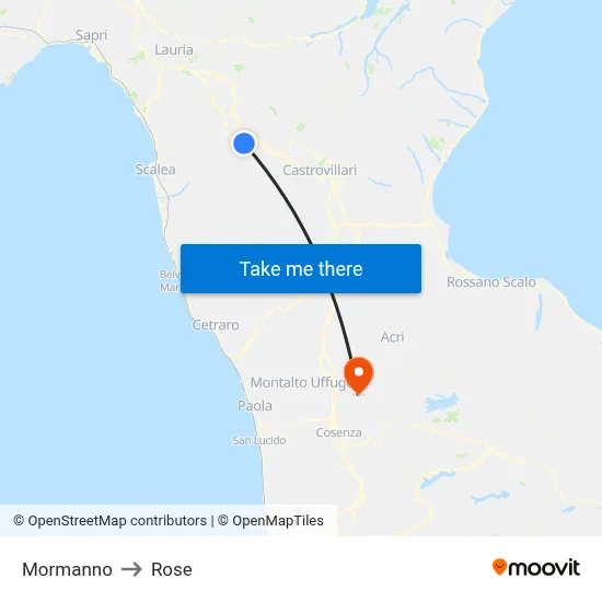 Mormanno to Rose map