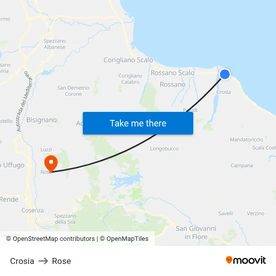 Crosia to Rose map