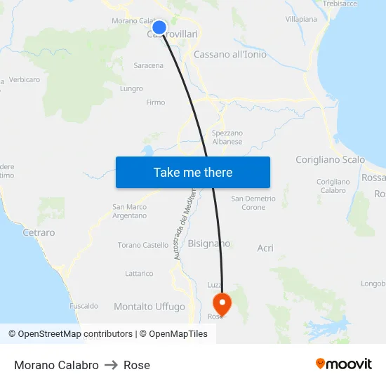 Morano Calabro to Rose map