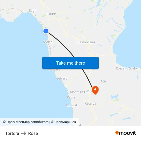 Tortora to Rose map