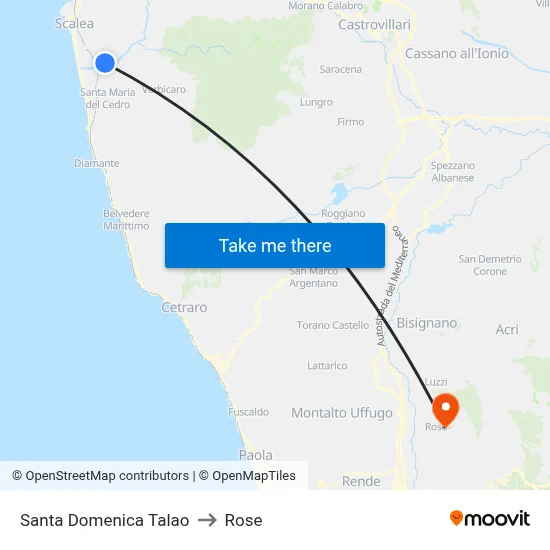 Santa Domenica Talao to Rose map