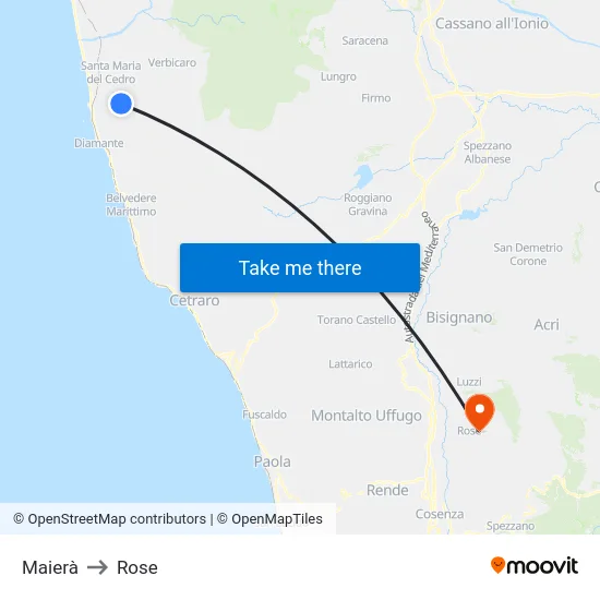 Maierà to Rose map