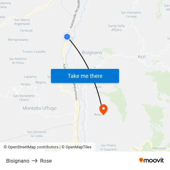 Bisignano to Rose map