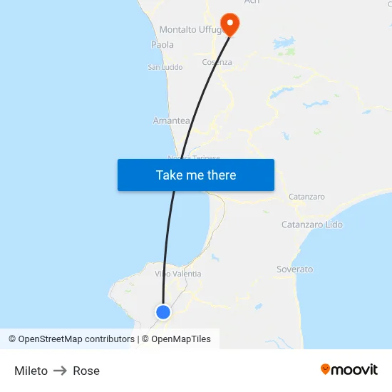 Mileto to Rose map