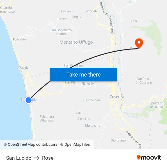 San Lucido to Rose map