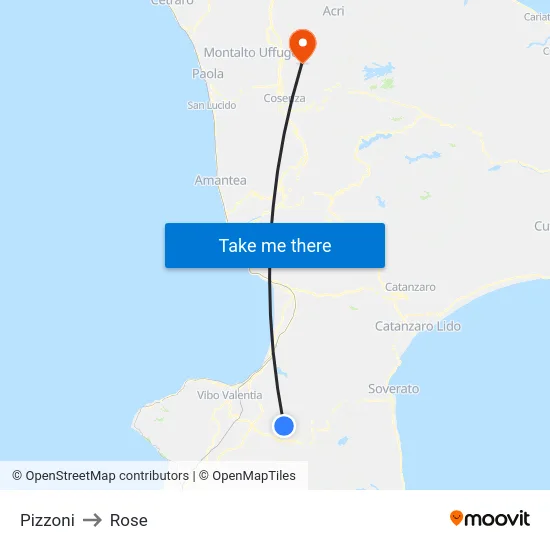 Pizzoni to Rose map