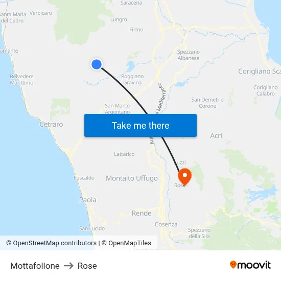 Mottafollone to Rose map