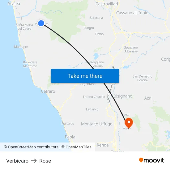 Verbicaro to Rose map