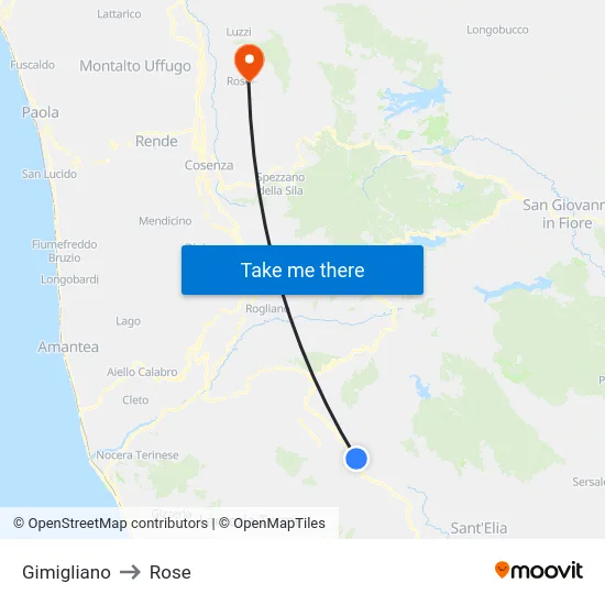 Gimigliano to Rose map