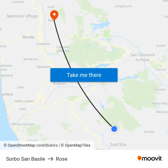 Sorbo San Basile to Rose map