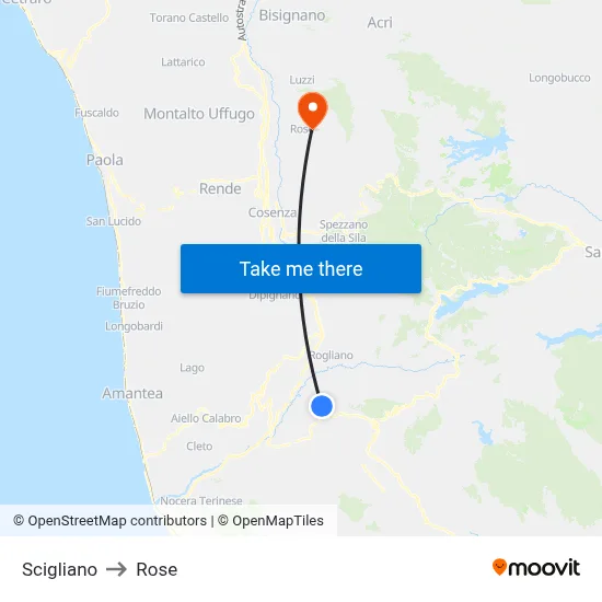 Scigliano to Rose map
