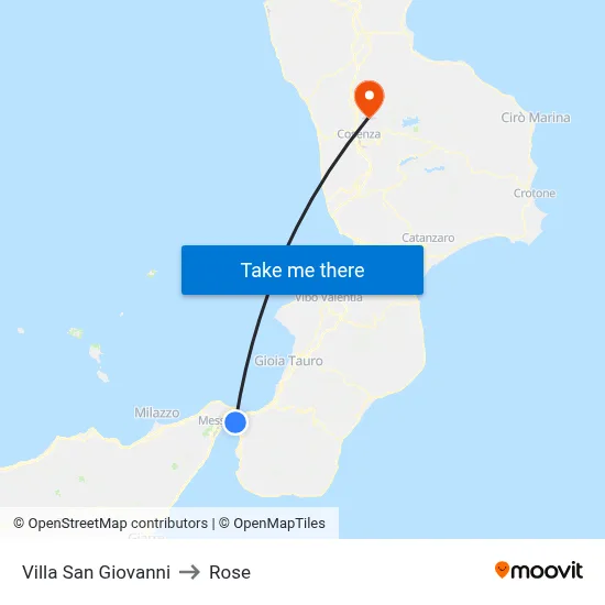 Villa San Giovanni to Rose map