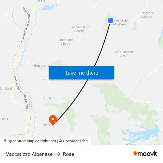 Vaccarizzo Albanese to Rose map