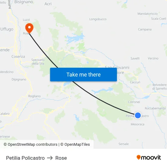 Petilia Policastro to Rose map