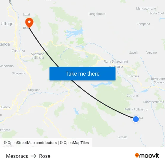 Mesoraca to Rose map