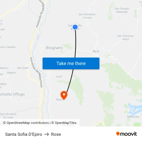 Santa Sofia D'Epiro to Rose map