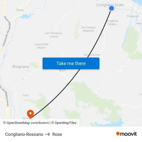 Corigliano-Rossano to Rose map
