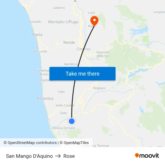 San Mango D'Aquino to Rose map