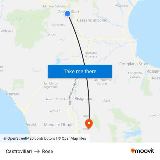 Castrovillari to Rose map