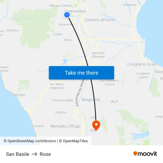 San Basile to Rose map