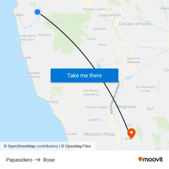 Papasidero to Rose map