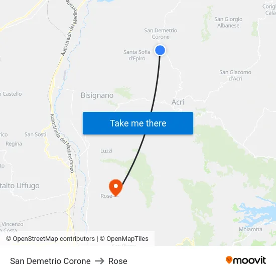 San Demetrio Corone to Rose map
