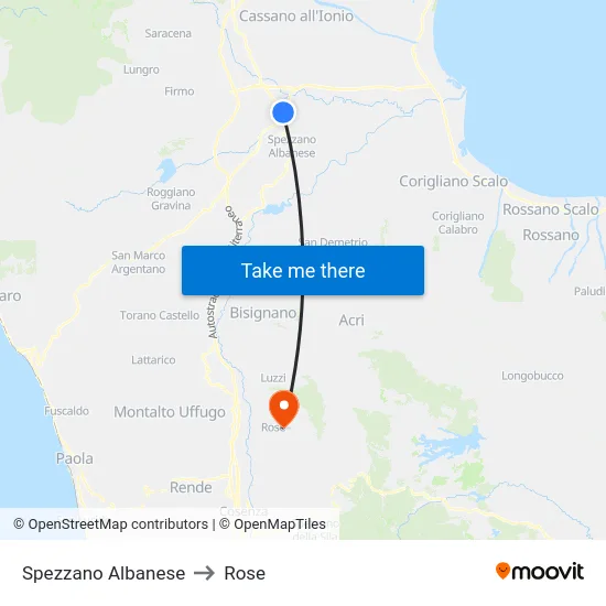 Spezzano Albanese to Rose map