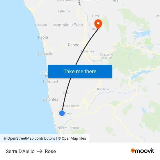 Serra D'Aiello to Rose map