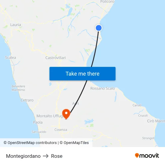 Montegiordano to Rose map