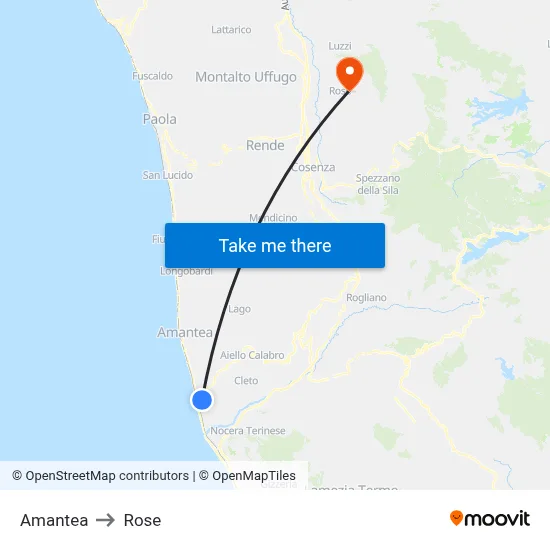 Amantea to Rose map