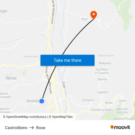 Castrolibero to Rose map