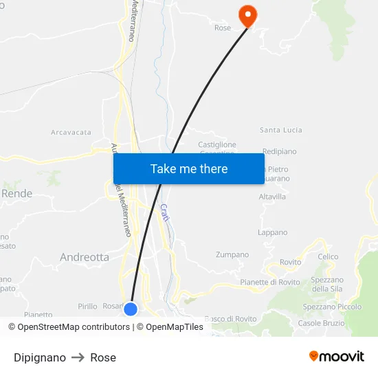Dipignano to Rose map