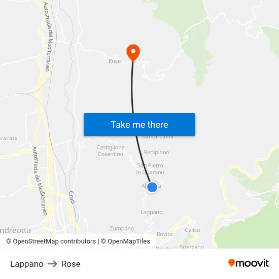 Lappano to Rose map