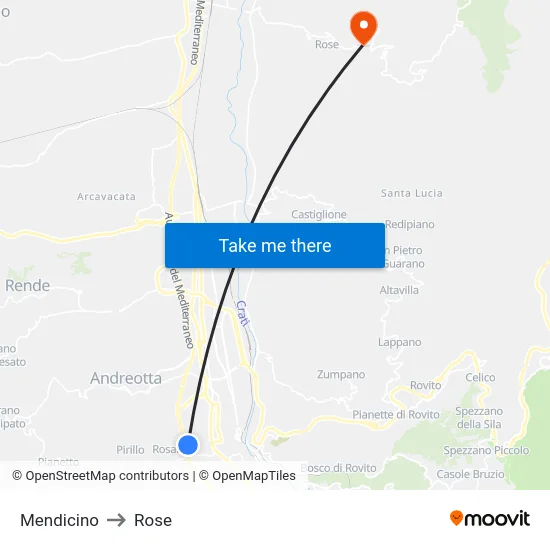 Mendicino to Rose map