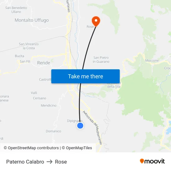 Paterno Calabro to Rose map