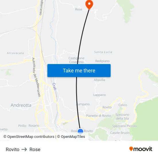 Rovito to Rose map