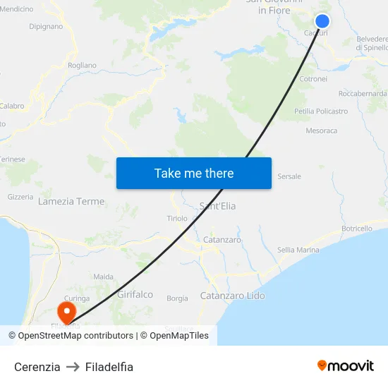 Cerenzia to Filadelfia map